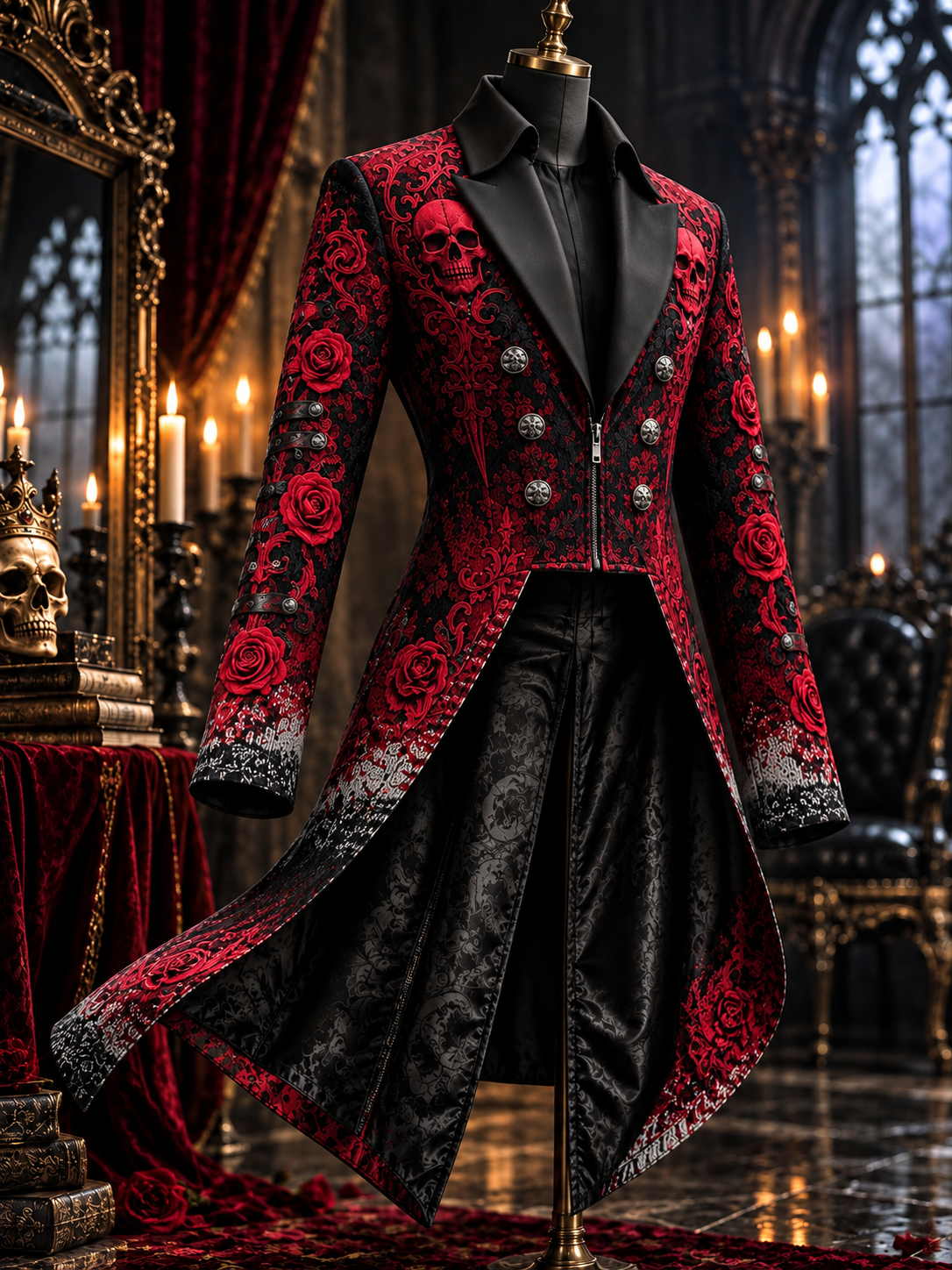 Men's Gothic Punk Art Print Swallow-Tailed Coat